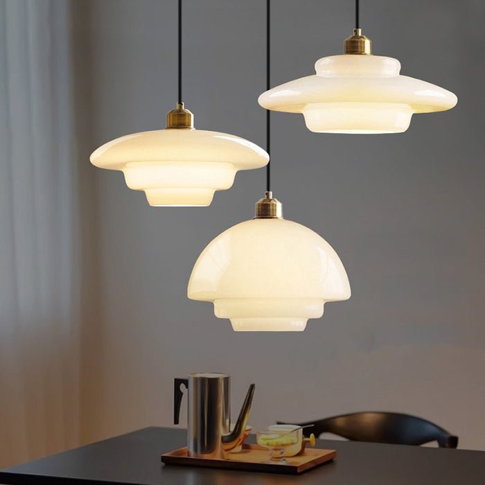 Lámpara Colgante de Vidrio Blanco Mid-Century