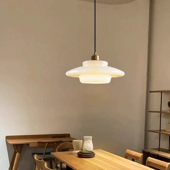 Lámpara Colgante de Vidrio Blanco Mid-Century