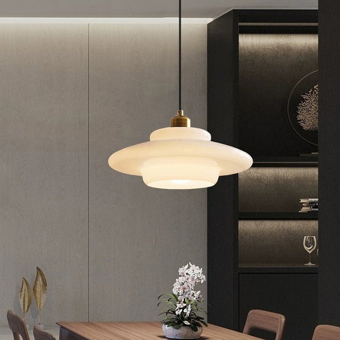 Lámpara Colgante de Vidrio Blanco Mid-Century