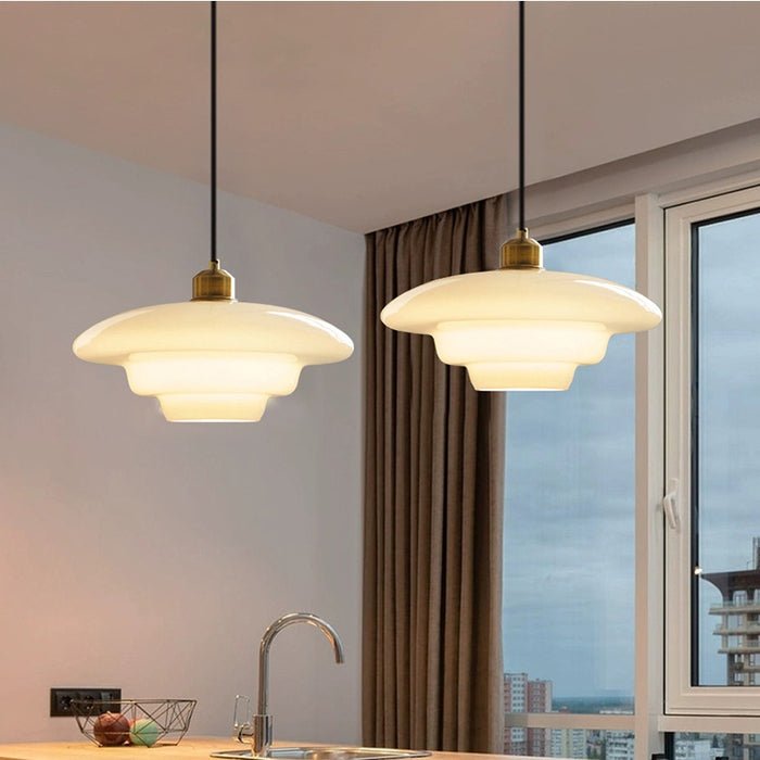 Lámpara Colgante de Vidrio Blanco Mid-Century