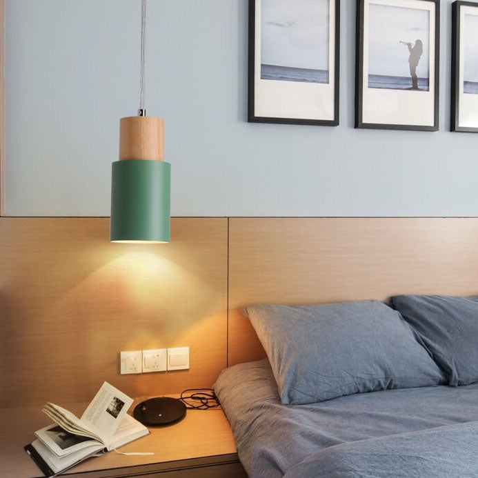 Lámpara Colgante Cilíndrica Macaron Nórdica | Diseño Moderno en Madera y Metal