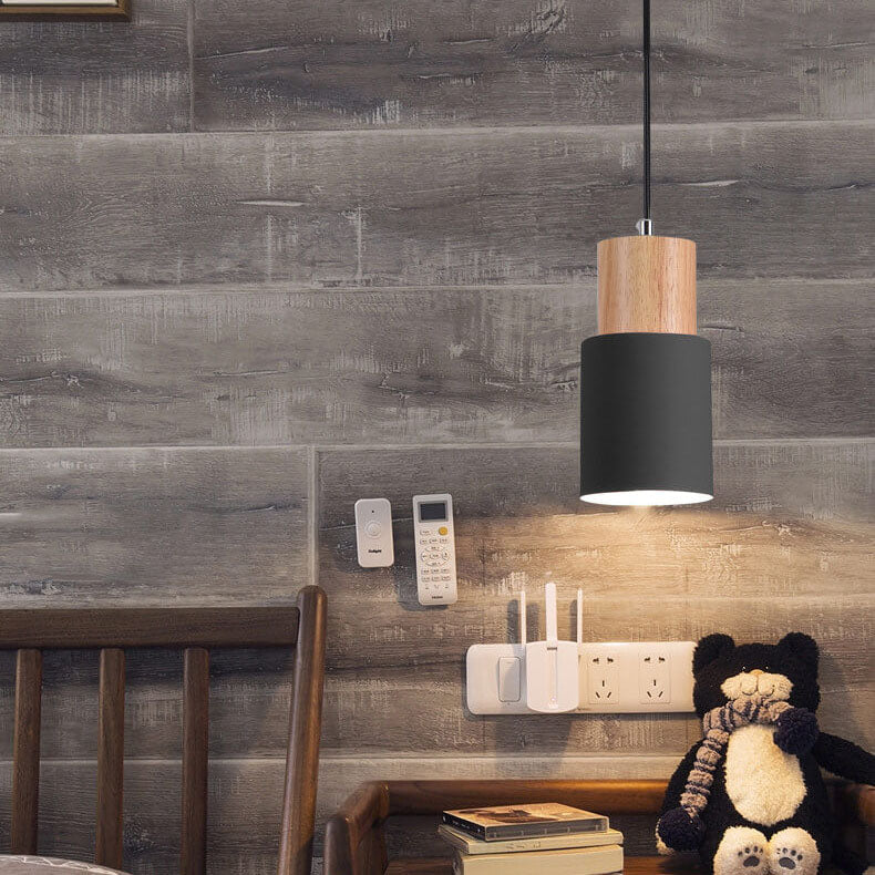 Lámpara Colgante Cilíndrica Macaron Nórdica | Diseño Moderno en Madera y Metal
