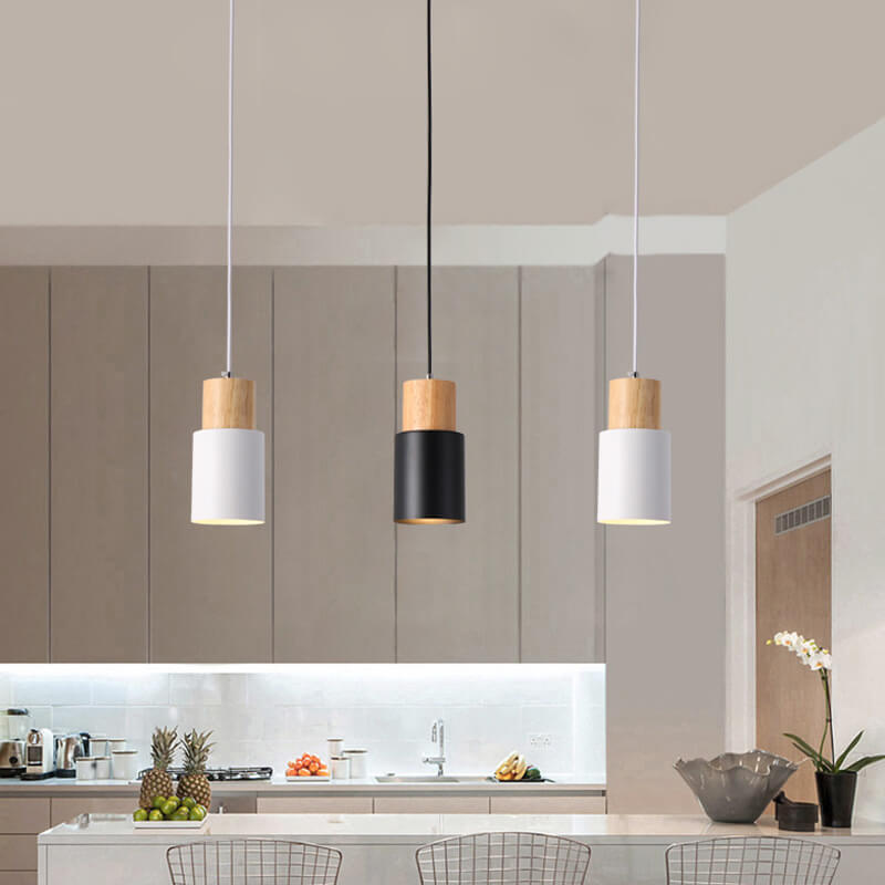 Lámpara Colgante Cilíndrica Macaron Nórdica | Diseño Moderno en Madera y Metal