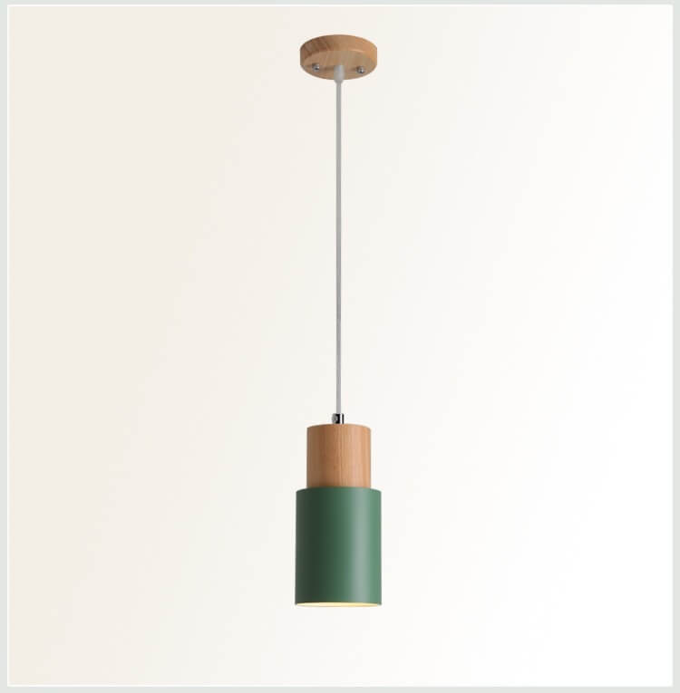 Lámpara Colgante Cilíndrica Macaron Nórdica | Diseño Moderno en Madera y Metal