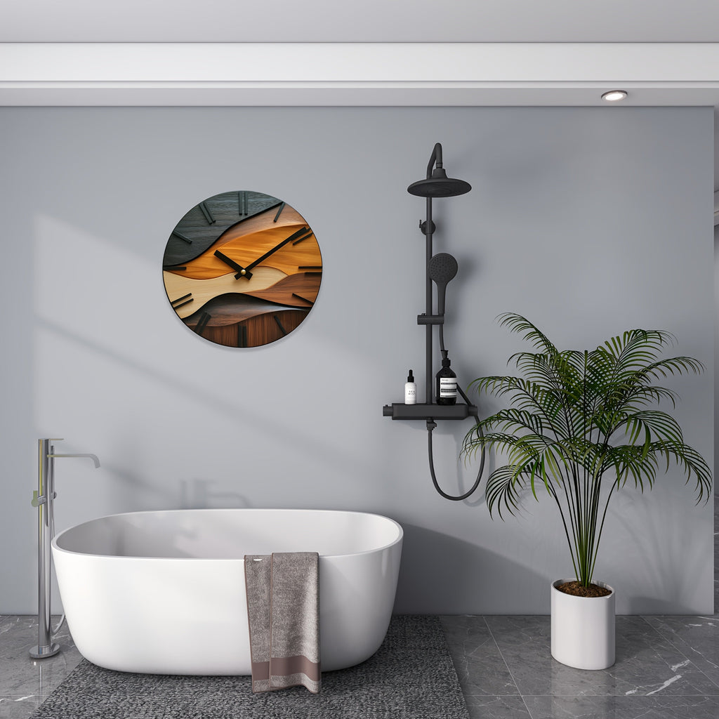 Reloj de Pared Redondo Artístico | Diseño Nórdico con Imitación de Vetado de Madera