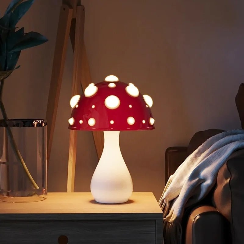 Lámpara de Mesa con Luz LED en Forma de Hongo | Luz Moderna Inspirada en Amanita