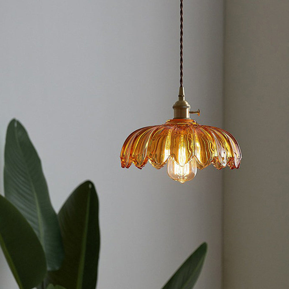 Lámpara Colgante Vintage con Flor de Vidrio