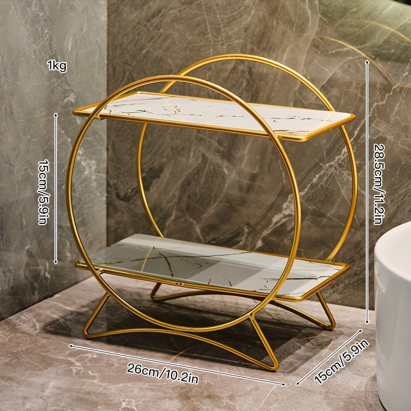 Organizador de baño de doble nivel con base de orejas de gato | Estante metálico elegante para cosméticos y cuidado de la piel