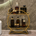 Organizador de baño de doble nivel con base de orejas de gato | Estante metálico elegante para cosméticos y cuidado de la piel