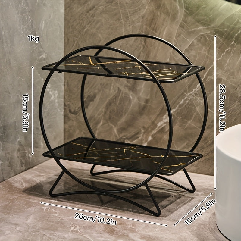 Organizador de baño de doble nivel con base de orejas de gato | Estante metálico elegante para cosméticos y cuidado de la piel