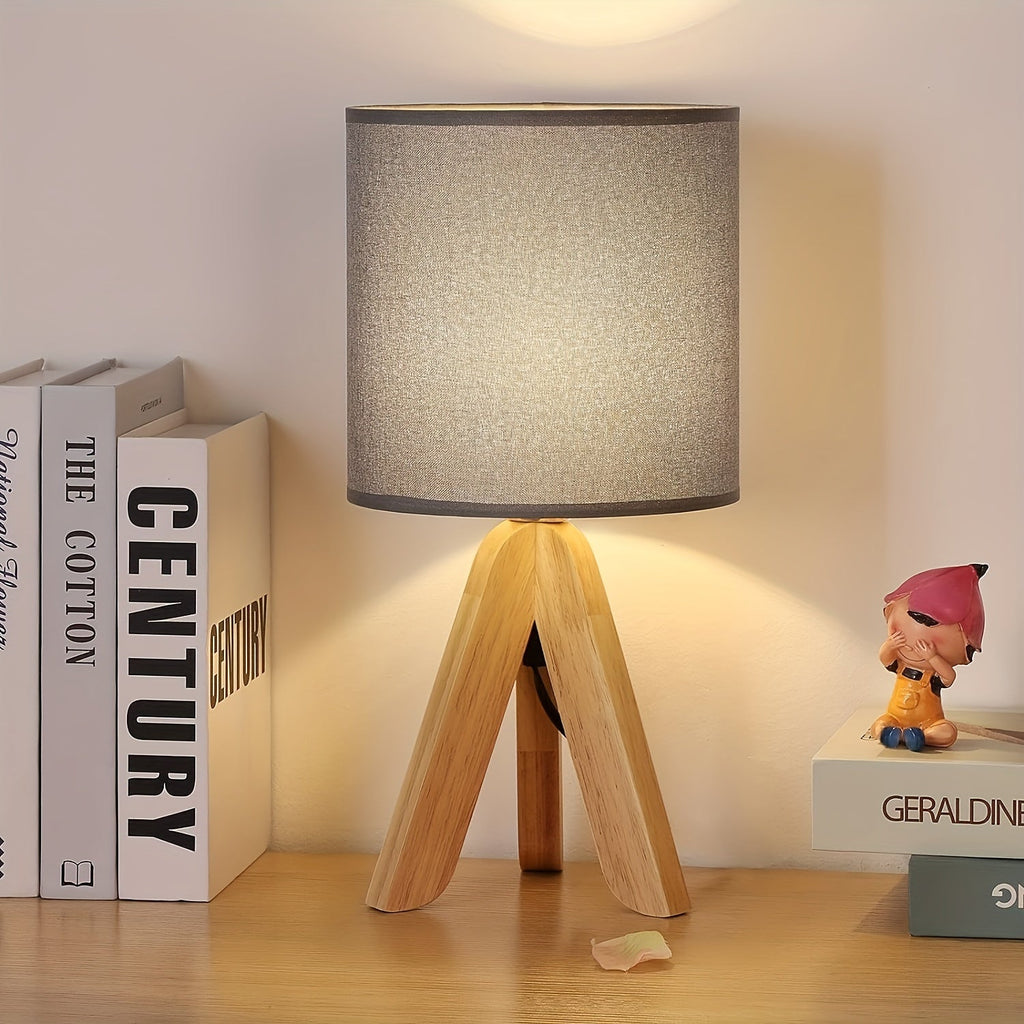 Lámpara de mesa trípode de madera nórdica | Pantalla de tela