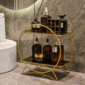 Organizador de baño de doble nivel con base de orejas de gato | Estante metálico elegante para cosméticos y cuidado de la piel