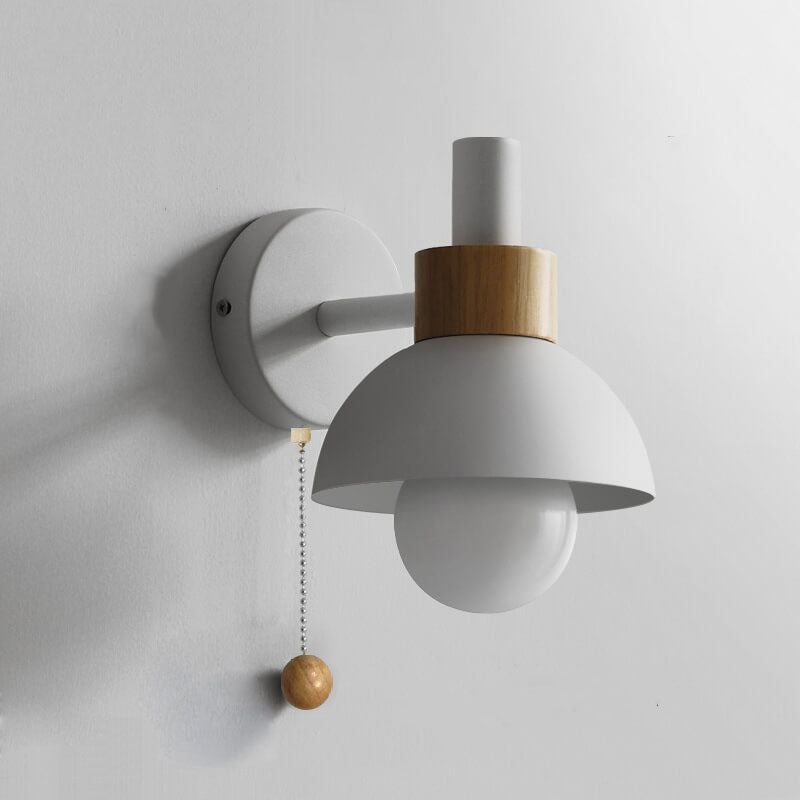 Lámpara de pared con acento de madera nórdica | Luz minimalista con interruptor de tirón
