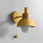 Lámpara de pared con acento de madera nórdica | Luz minimalista con interruptor de tirón