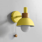 Lámpara de pared con acento de madera nórdica | Luz minimalista con interruptor de tirón
