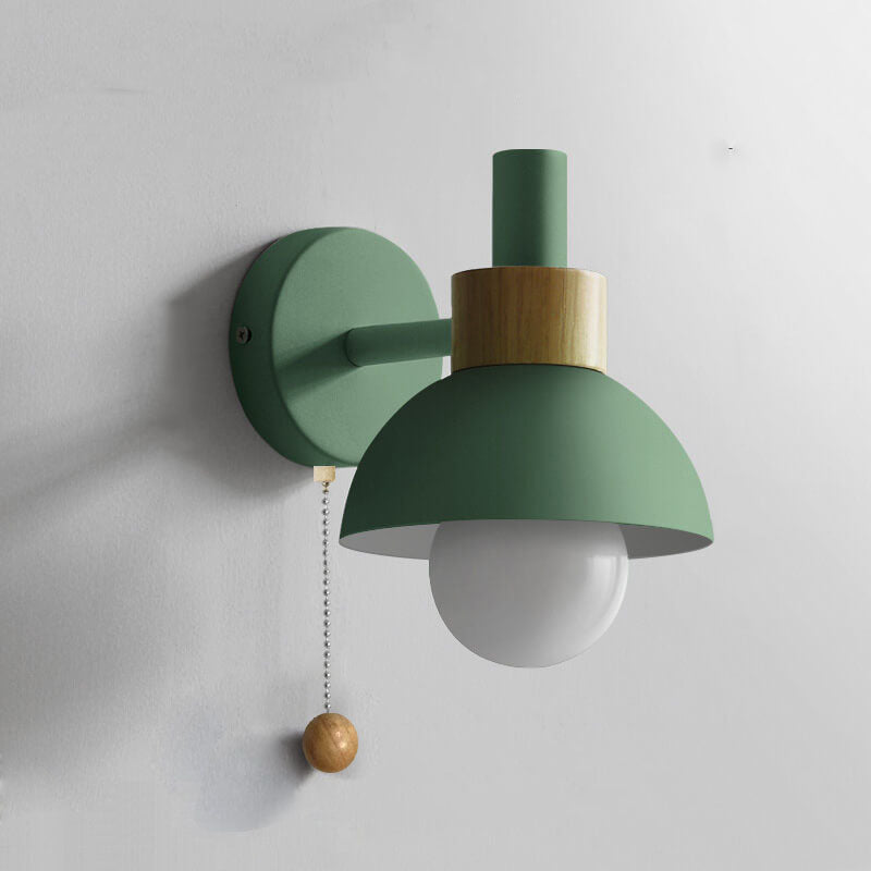 Lámpara de pared con acento de madera nórdica | Luz minimalista con interruptor de tirón
