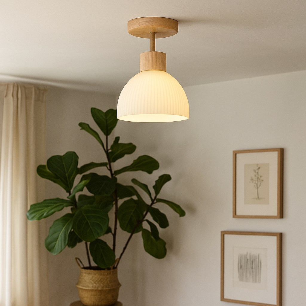 Lámpara de Techo Ailse | Lámpara LED de Madera Natural y Vidrio