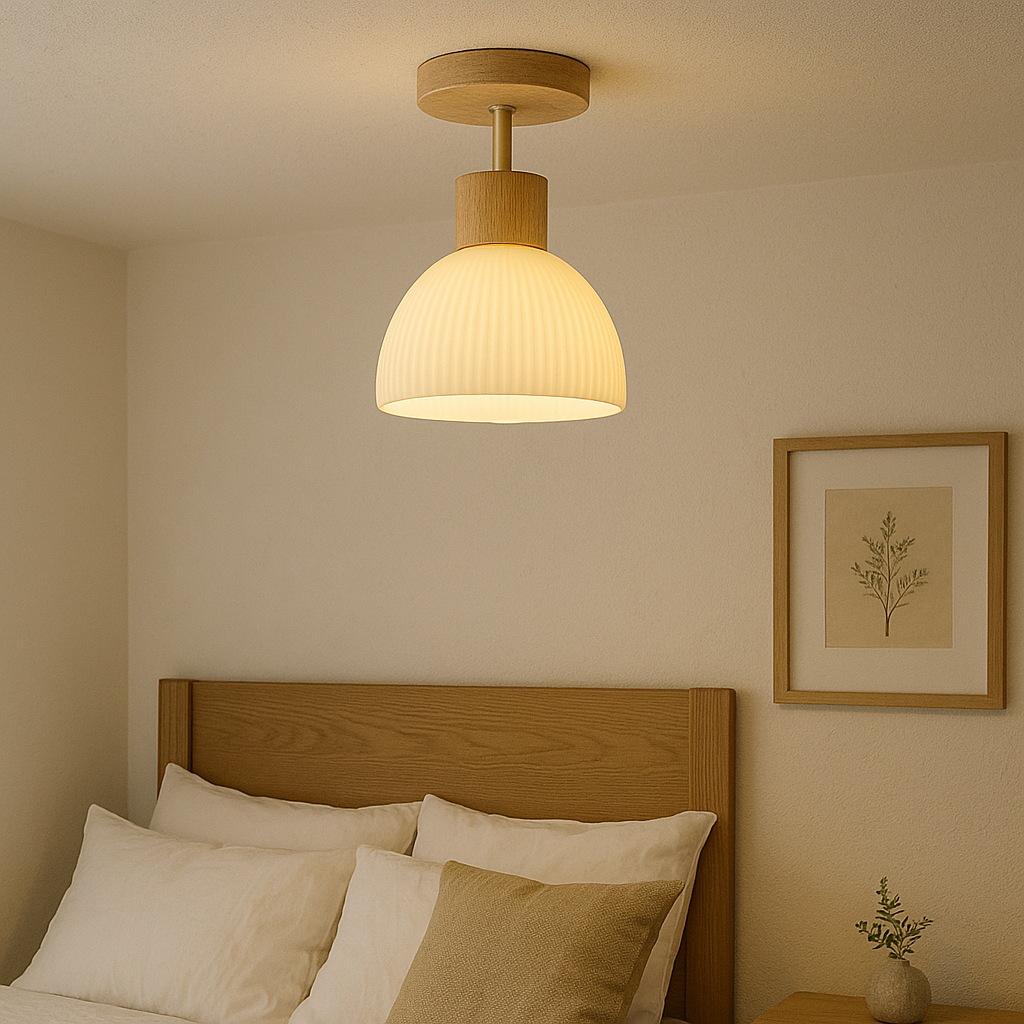 Lámpara de Techo Ailse | Lámpara LED de Madera Natural y Vidrio