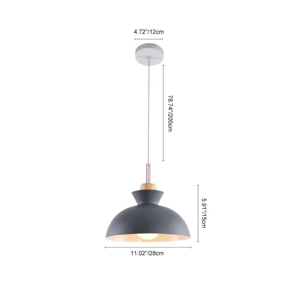 Lámpara colgante moderna de un solo foco con cúpula | Lámpara colgante de metal escandinava