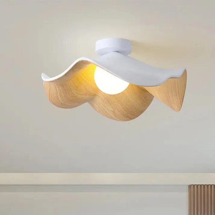 Lámpara de techo escandinava de madera con diseño de loto | Lámpara moderna empotrada de resina y hierro