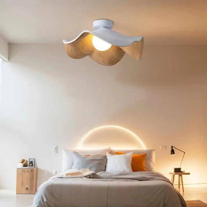 Lámpara de techo escandinava de madera con diseño de loto | Lámpara moderna empotrada de resina y hierro