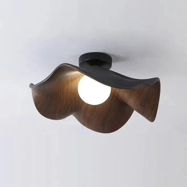 Lámpara de techo escandinava de madera con diseño de loto | Lámpara moderna empotrada de resina y hierro