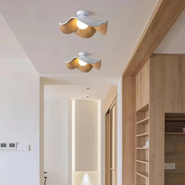 Lámpara de techo escandinava de madera con diseño de loto | Lámpara moderna empotrada de resina y hierro
