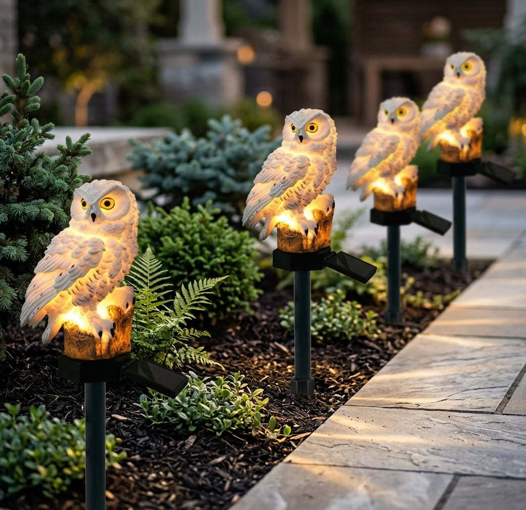 Lámpara Solar de Jardín con Forma de Búho — Luz LED Impermeable IP65 para Exterior, Jardín y Decoración Nocturna
