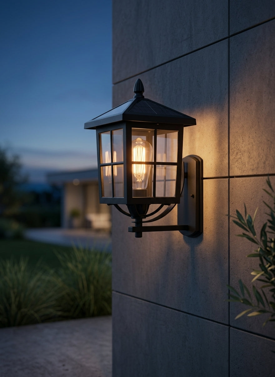 Lámpara de Pared Vintage Estilo Farol IP65 — Aluminio Acabado Latón Antiguo para Villa, Jardín y Pasillo Exterior