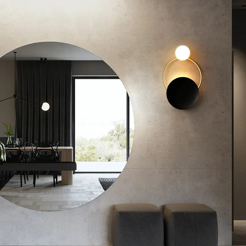 Lámpara de Pared de Vidrio de Diseño | Luz Metálica Moderna Redonda Esférica