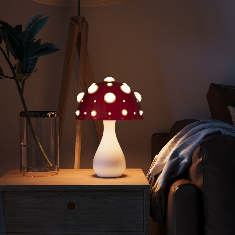 Lámpara de Mesa con Luz LED en Forma de Hongo | Luz Moderna Inspirada en Amanita