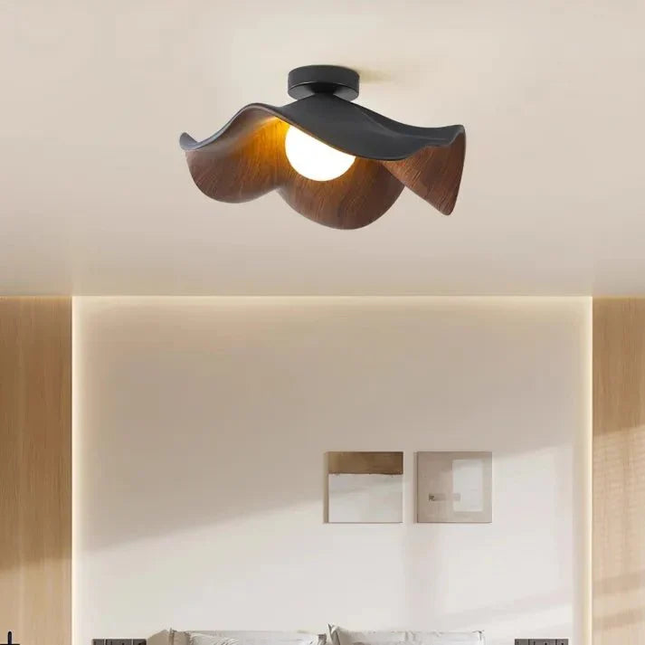 Lámpara de techo escandinava de madera con diseño de loto | Lámpara moderna empotrada de resina y hierro
