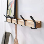 Perchero de Pared Nórdico | Ganchos Dobles Ajustables en Negro y Acabado Madera