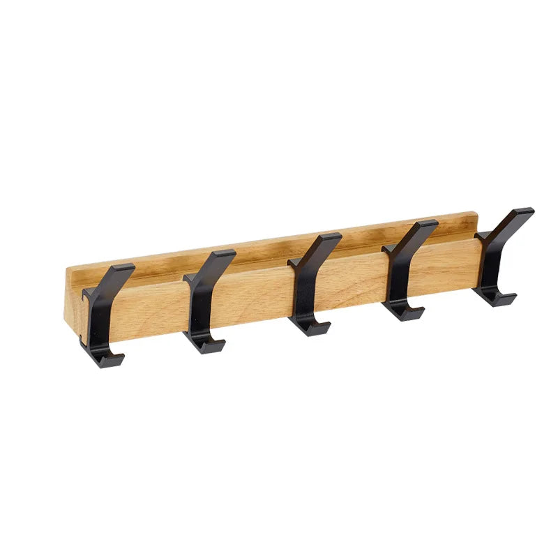 Perchero de Pared Nórdico | Ganchos Dobles Ajustables en Negro y Acabado Madera