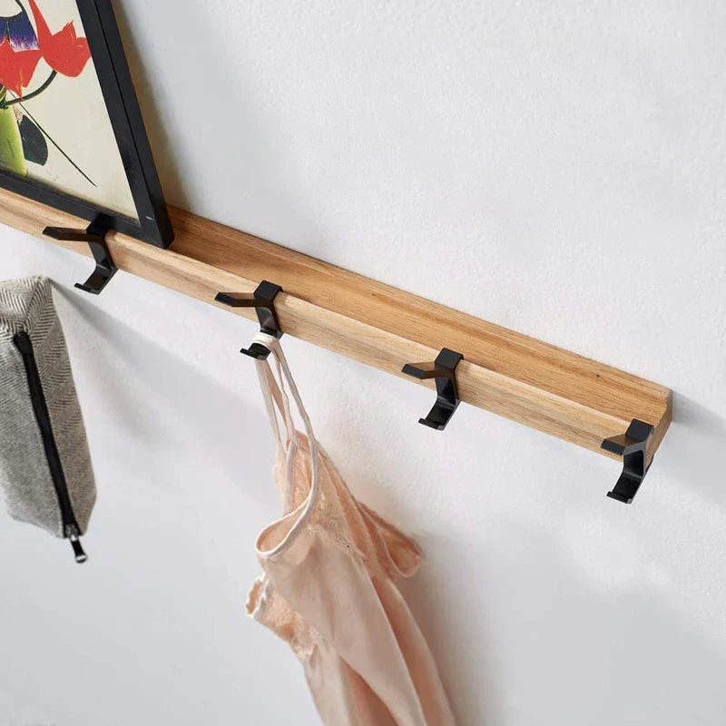 Perchero de Pared Nórdico | Ganchos Dobles Ajustables en Negro y Acabado Madera