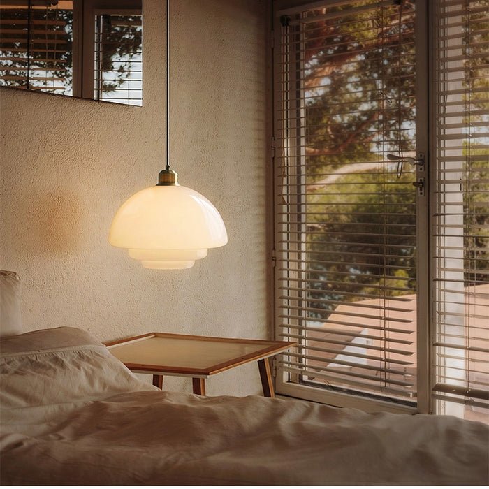 Lámpara Colgante de Vidrio Blanco Mid-Century