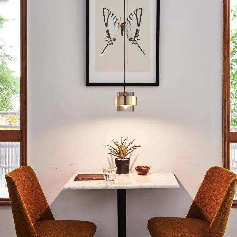 Lámpara Colgante de Vidrio Nórdico | Diseño Moderno de Cilindro en Latón