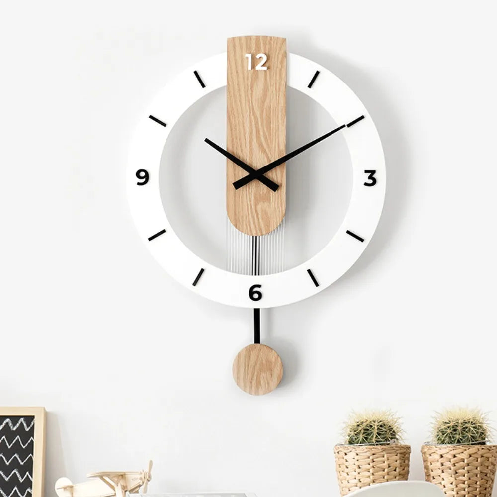 Reloj de Pared Minimalista con Péndulo | Diseño Moderno en Acrílico y Madera