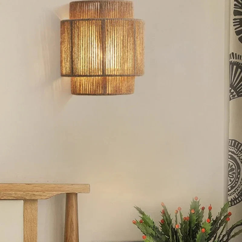 RattanGlow Lámpara de Pared de Ratán