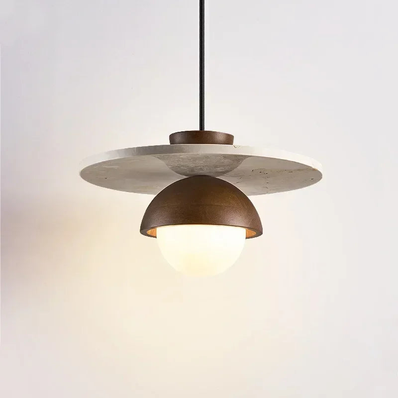 Lámpara Colgante Dinamarca | Candelabro LED de Nogal y Piedra