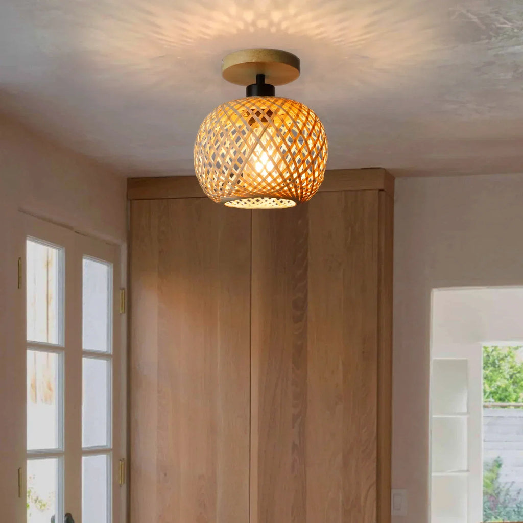 Lámpara de Techo Natura Bamboo | Lámpara LED de Ratán Tejido a Mano