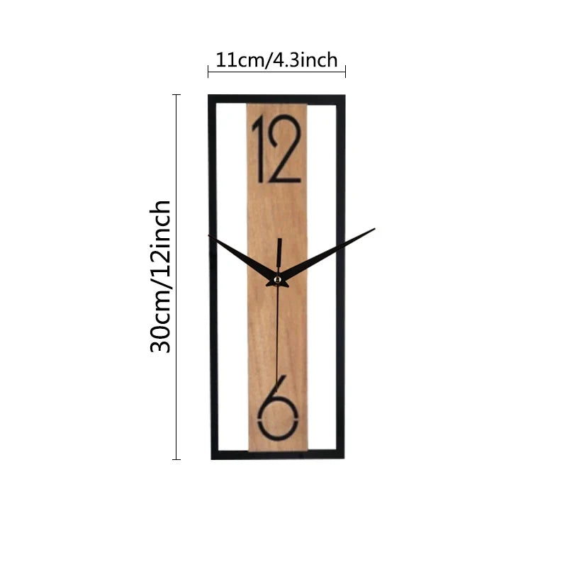 Reloj de Pared Rectangular Moderno | Diseño Delgado con Marco de Vetado de Madera