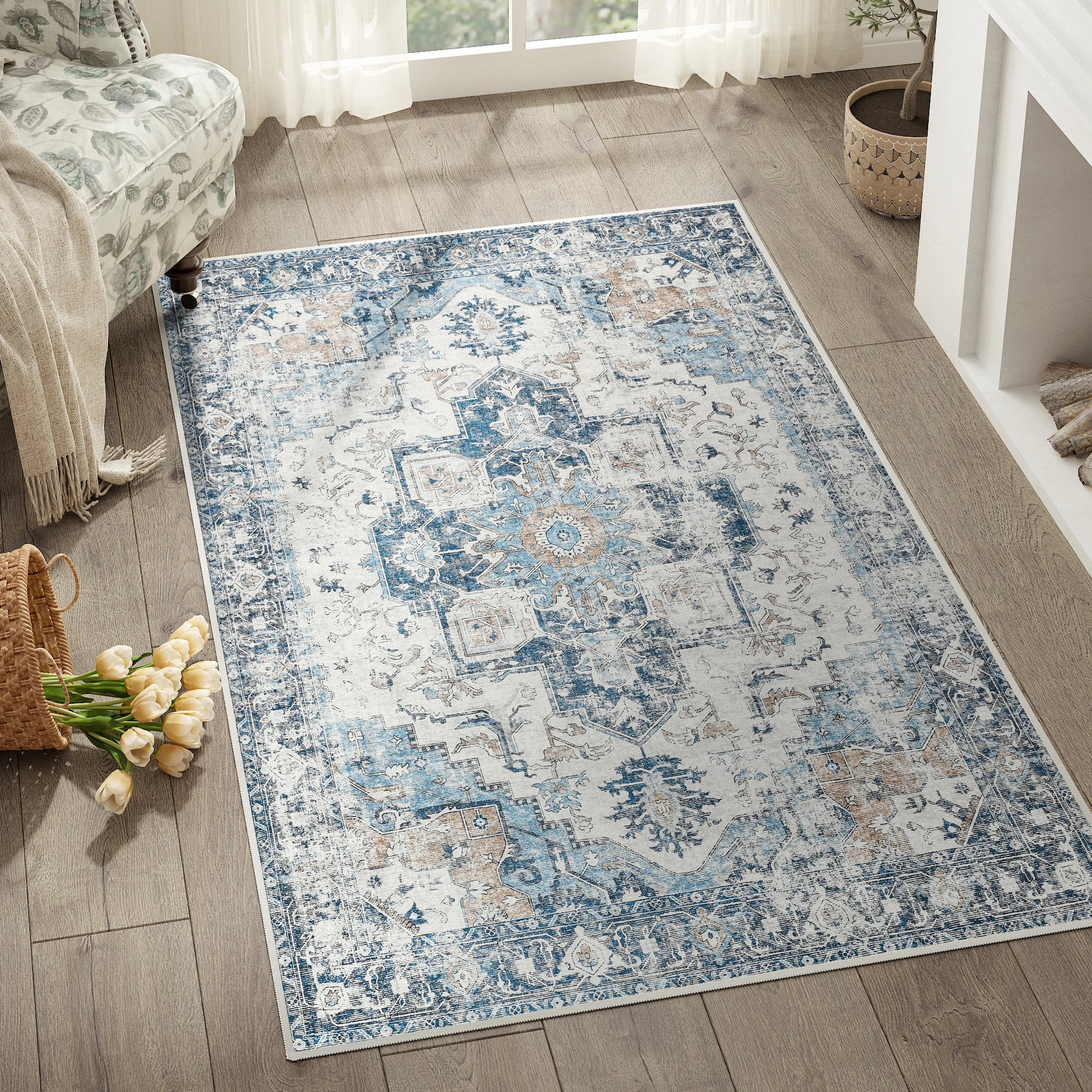Alfombra Medallón Patrimonial | Alfombra Oriental Plegable Antideslizante