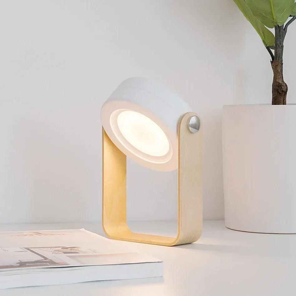 Linterna portátil con mango de madera creativa | Lámpara de mesa plegable recargable