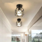 Lámpara de techo moderna dorada | Diseño geométrico de jaula metálica