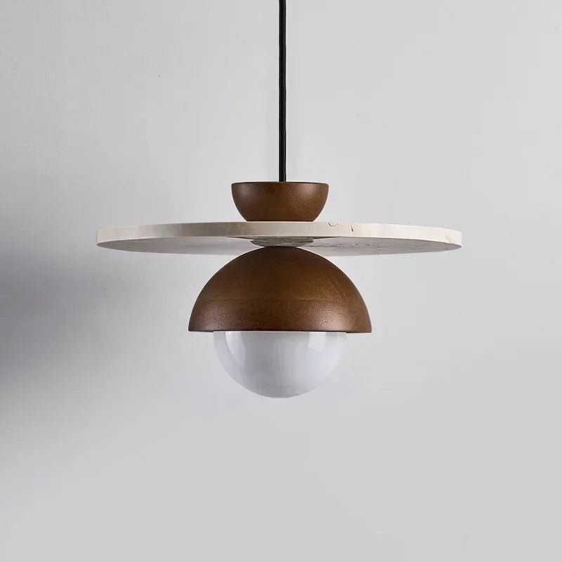 Lámpara Colgante Dinamarca | Candelabro LED de Nogal y Piedra