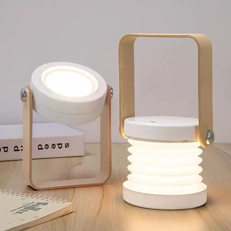 Linterna portátil con mango de madera creativa | Lámpara de mesa plegable recargable