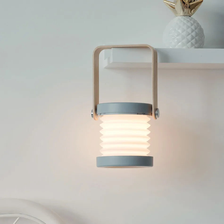 Linterna portátil con mango de madera creativa | Lámpara de mesa plegable recargable
