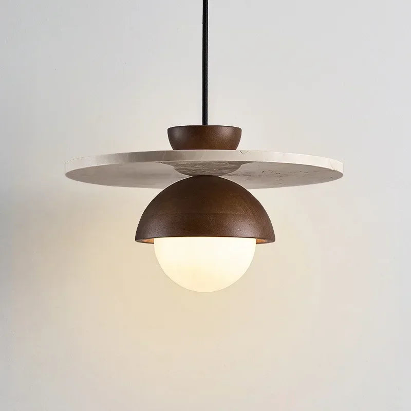 Lámpara Colgante Dinamarca | Candelabro LED de Nogal y Piedra