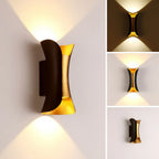 Lámpara de Pared Moderna Negra y Dorada | Lámpara LED Impermeable de Luz Ascendente y Descendente